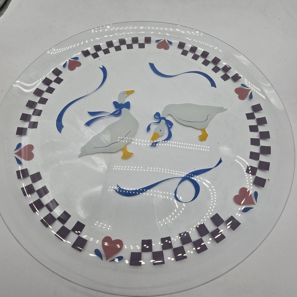 VTG Libbey Blue Ribbon Country Geese goose 13.25" Serving Platter Cottage Core